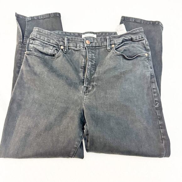 Good American Good Waist Crop Charcoal Stretch Denim Split Hem Jeans Size 15/33 - Picture 4 of 8